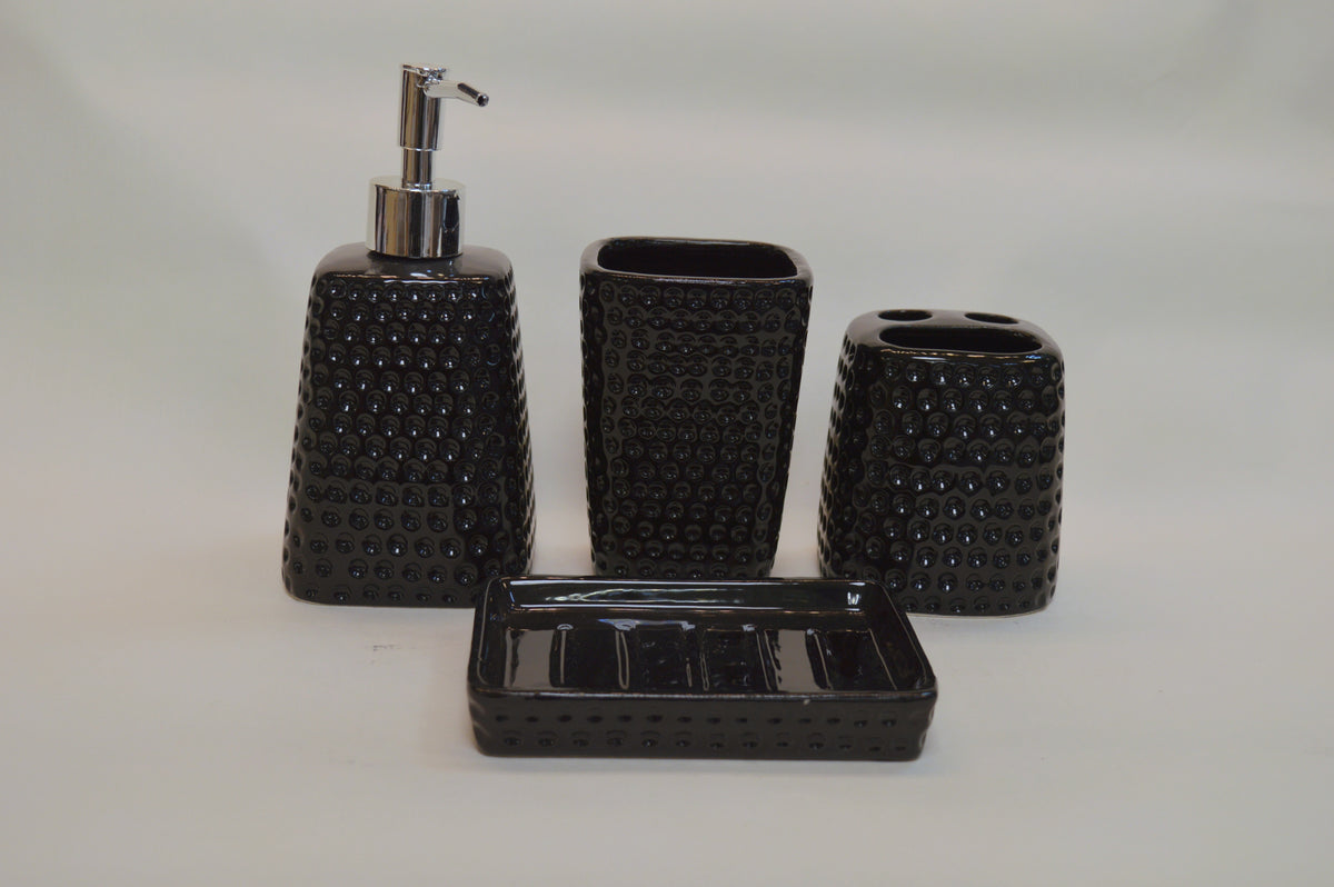 Bathroom Accessories Set, 4 Piece Ceramic & Resin Bath Accessory Set Includes 2Pcs Toothbrush Holder/Tumbler, Liquid Soap or Lotion Dispenser & Soap Dish Bathroom Storage