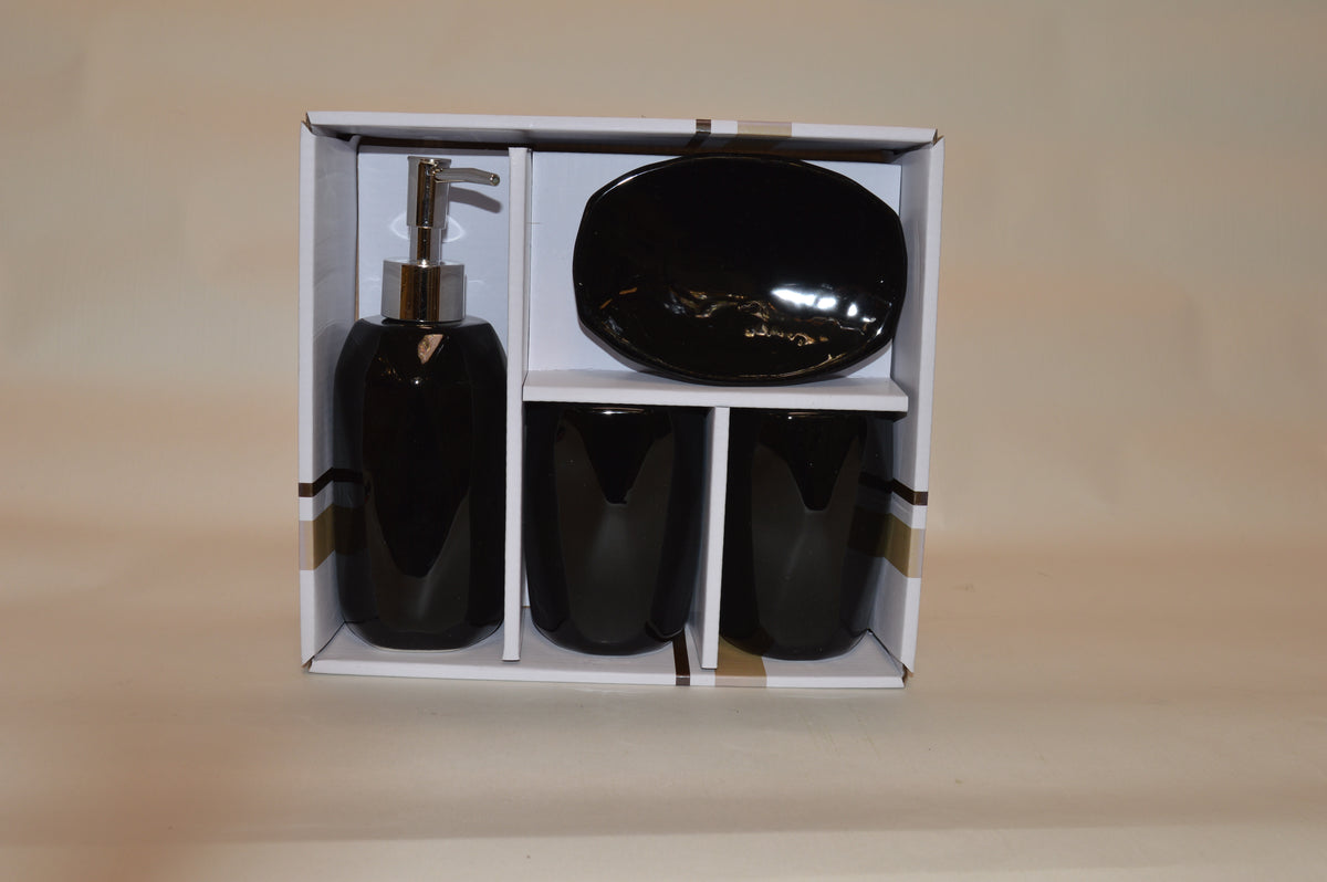 Bathroom Accessories Set, 4 Piece Ceramic & Resin Bath Accessory Set Includes 2Pcs Toothbrush Holder/Tumbler, Liquid Soap or Lotion Dispenser & Soap Dish Bathroom Storage