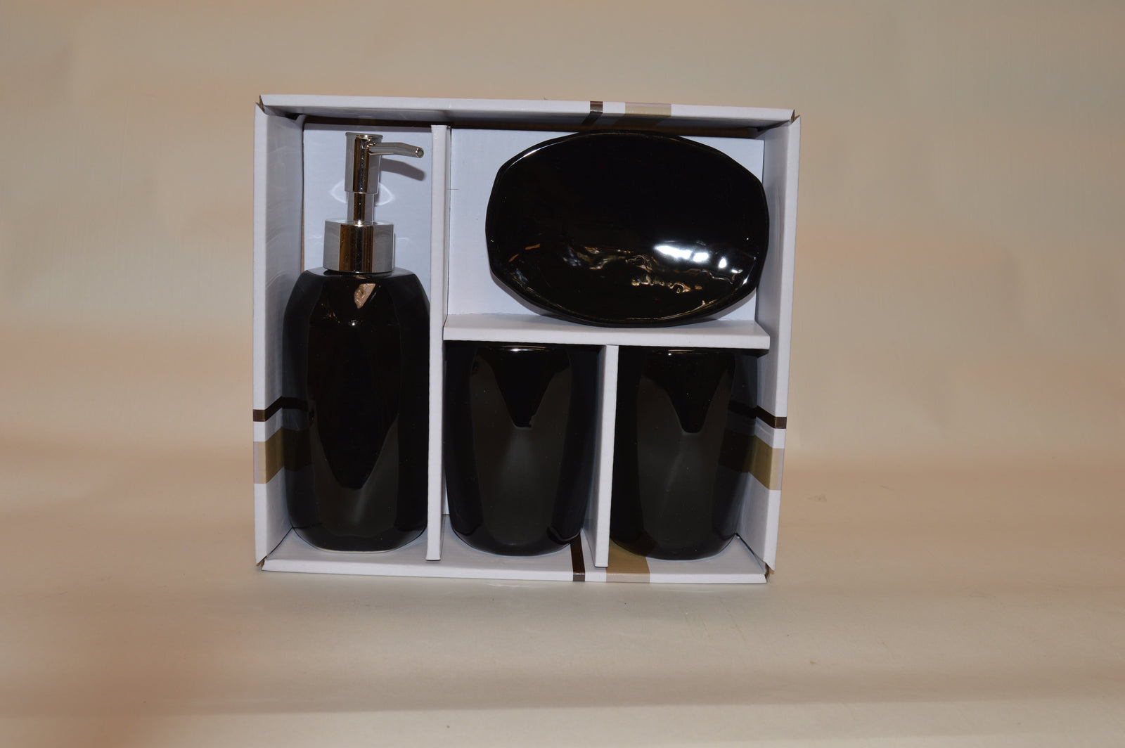 Bathroom Accessories Set, 4 Piece Ceramic & Resin Bath Accessory Set Includes 2Pcs Toothbrush Holder/Tumbler, Liquid Soap or Lotion Dispenser & Soap Dish Bathroom Storage