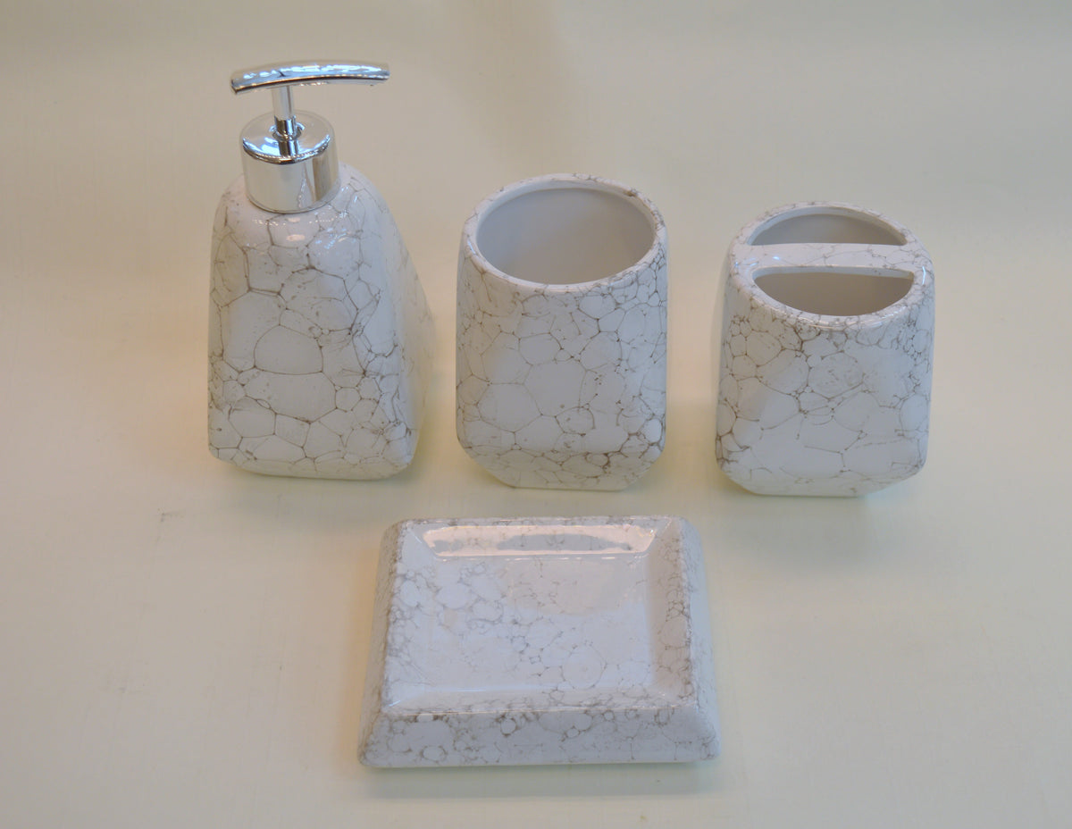 Bathroom Accessories Set, 4 Piece Ceramic & Resin Bath Accessory Set Includes 2Pcs Toothbrush Holder/Tumbler, Liquid Soap or Lotion Dispenser & Soap Dish Bathroom Storage