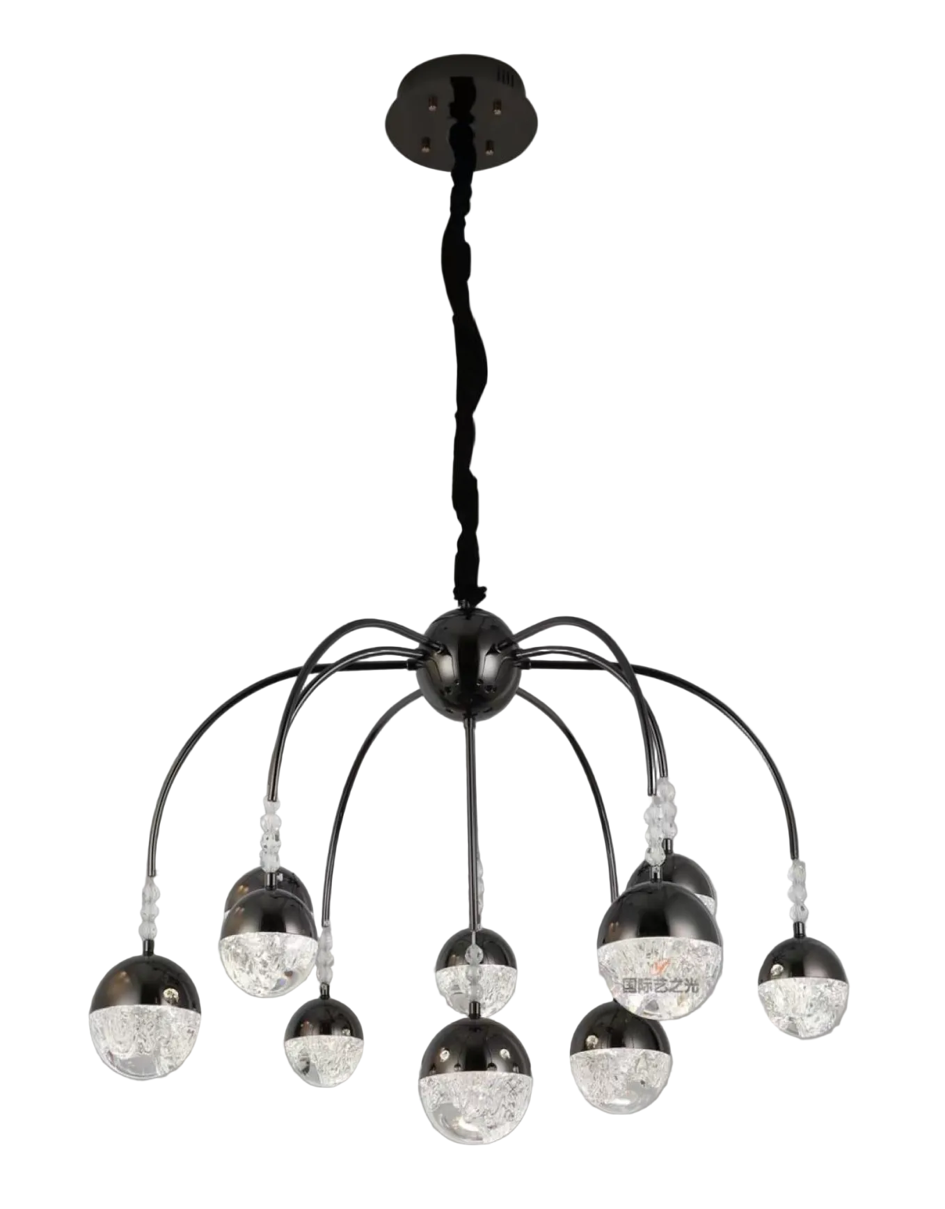 Luxury Modern LED Crystal Chandelier Black Spider Pendant Ceiling Light 4 Sizes