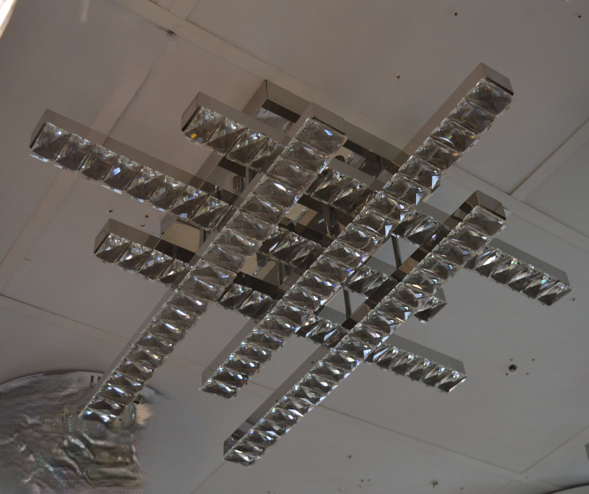 Thin metallic silver frame LED crystallic ceiling mounted light [C89384-6]