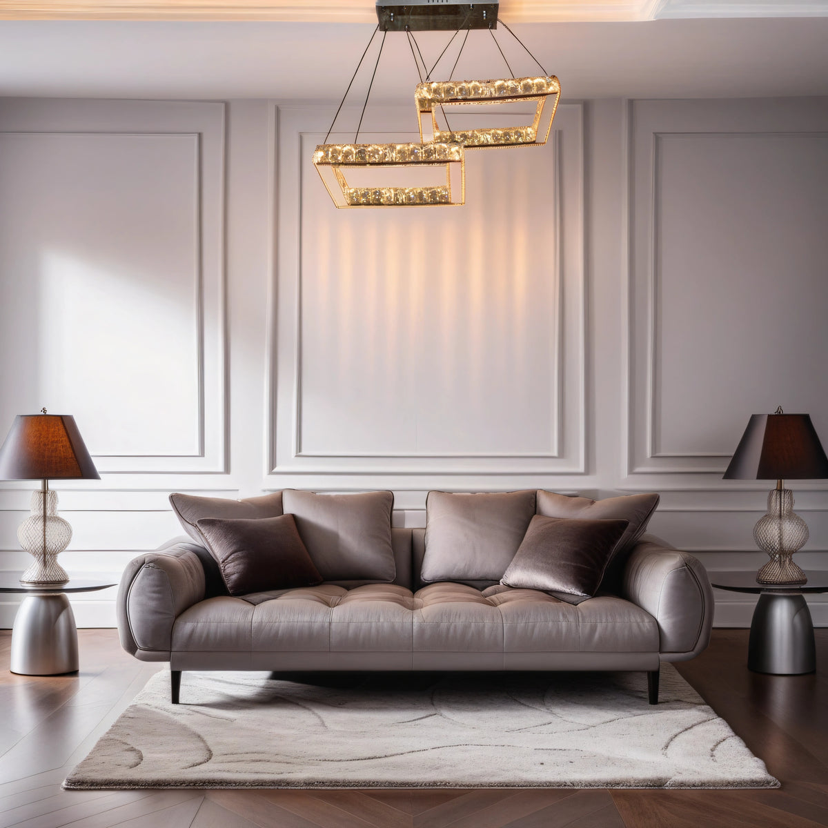 2 Square Crystallic LED Pendant Ceiling Lights -Colour Changing Dimmable with Remote Control-B9034-2