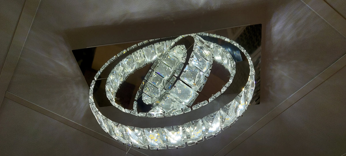 Modern Luxury Crystal LED Ceiling Chandelier with Dual Oval Rings