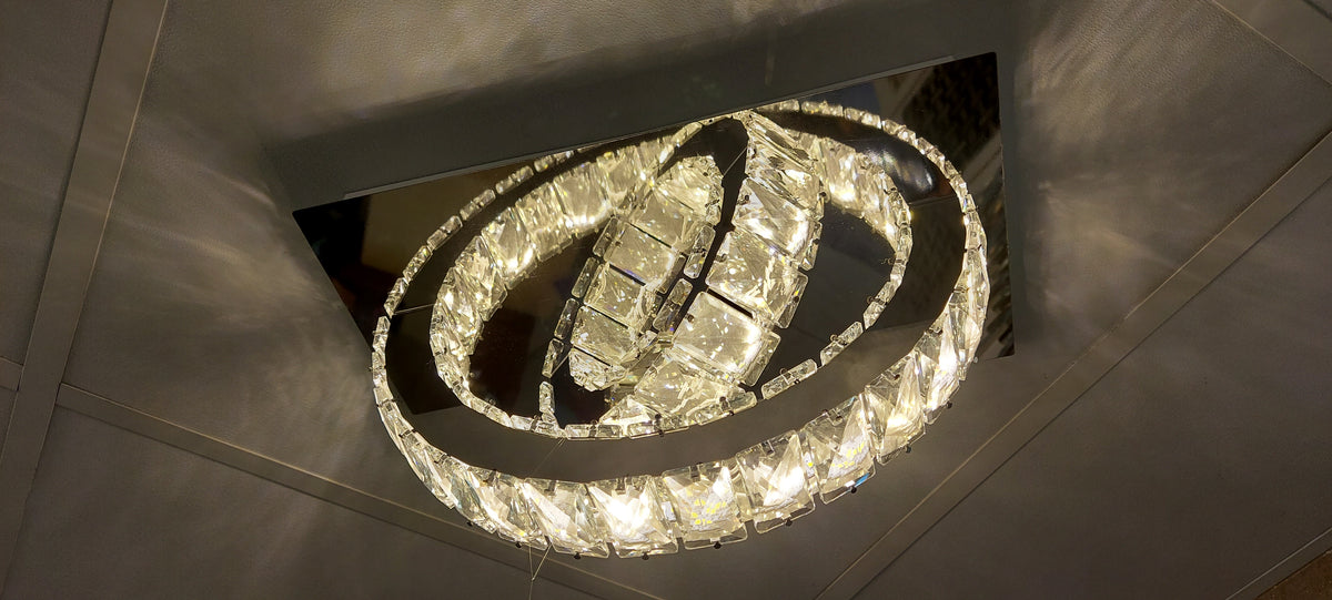 Modern Luxury Crystal LED Ceiling Chandelier with Dual Oval Rings