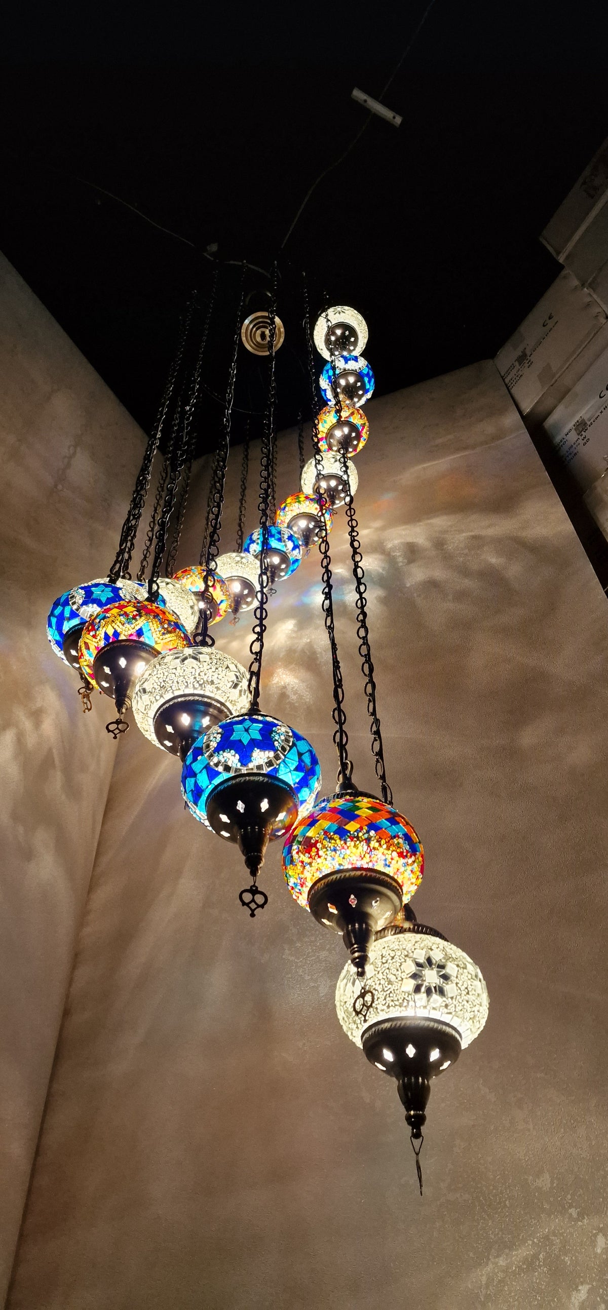 Luxury Turkish Mosaic Multi Drop Pendant Ceiling Light Coloured Glass Chandelier
