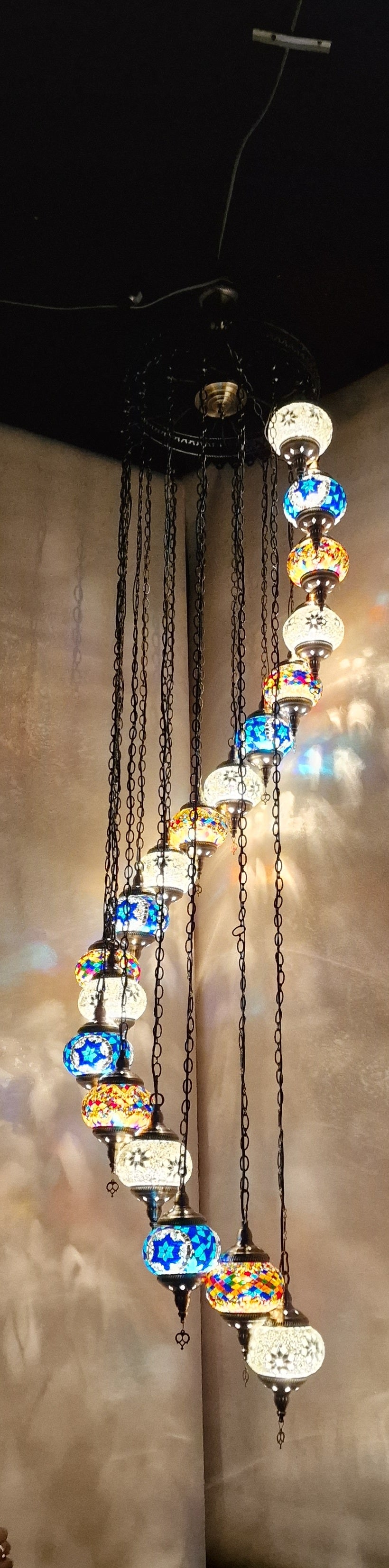 Luxury Turkish Mosaic Multi Drop Pendant Ceiling Light Coloured Glass Chandelier
