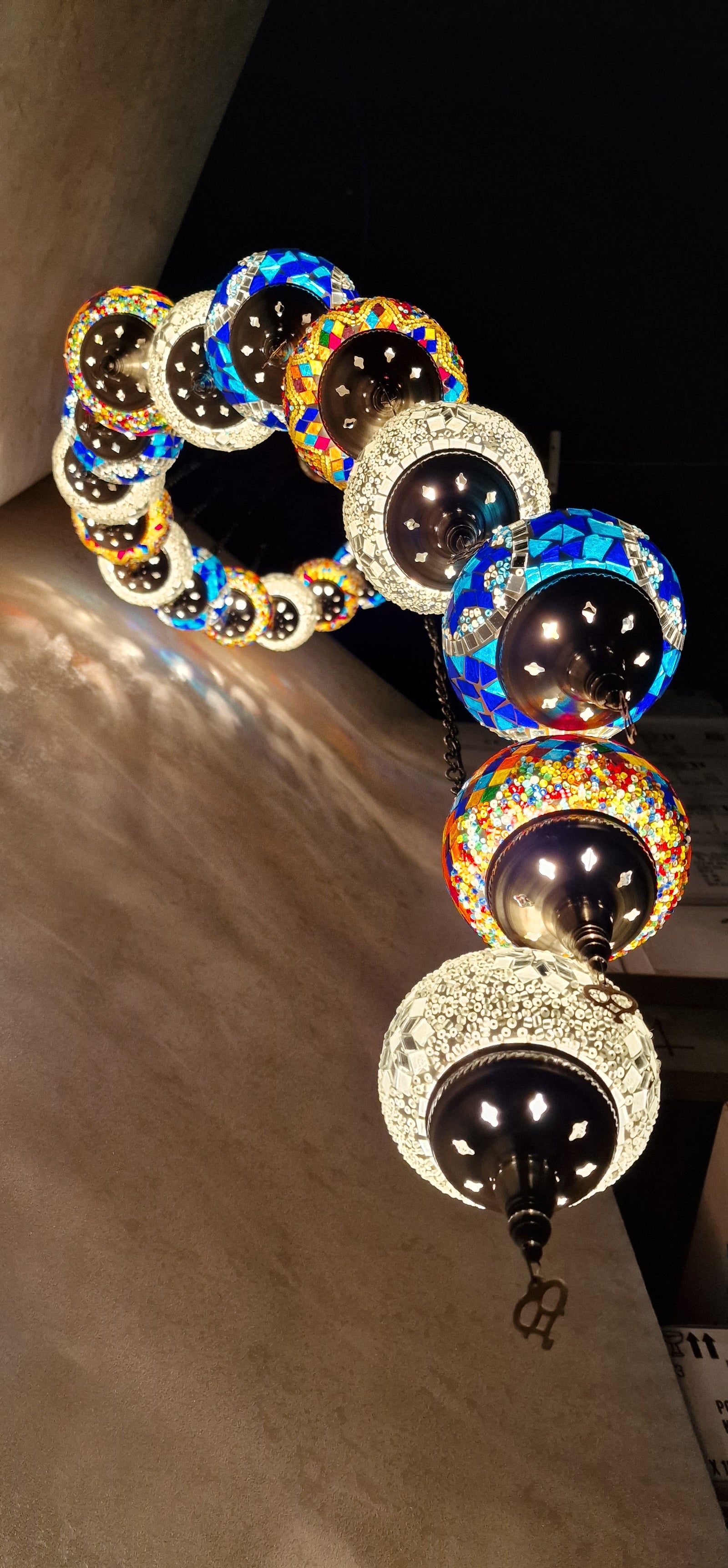 Luxury Turkish Mosaic Multi Drop Pendant Ceiling Light Coloured Glass Chandelier
