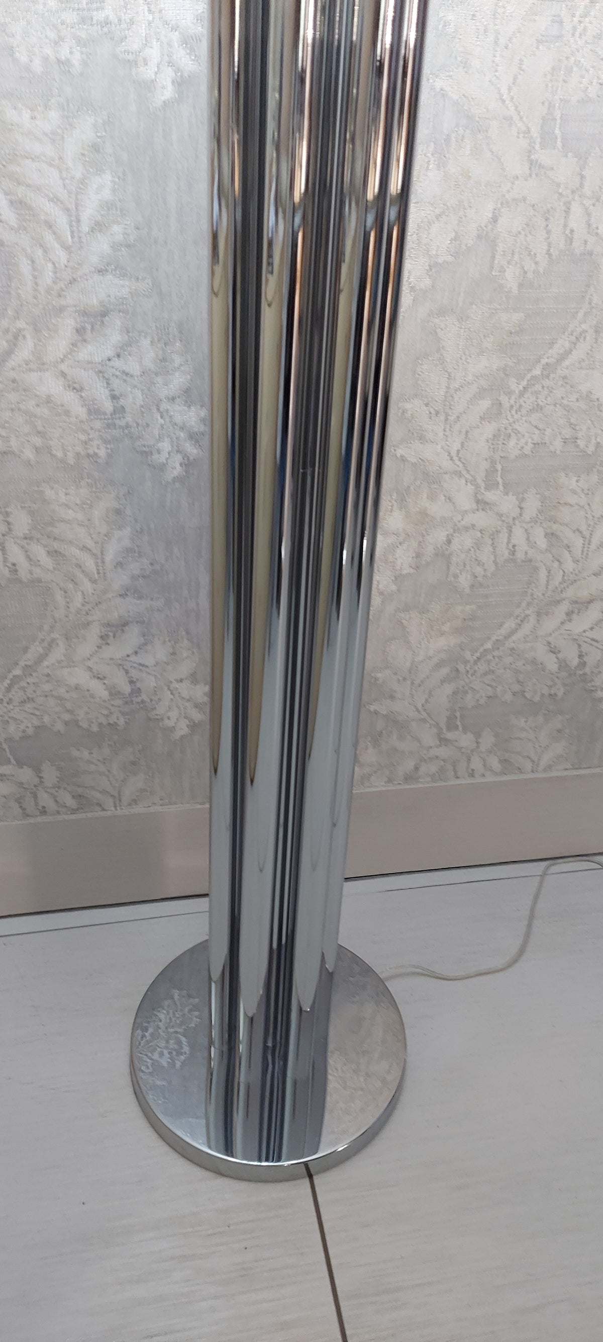 Modern Chrome Floor Lamp with White Fabric Drum Shade