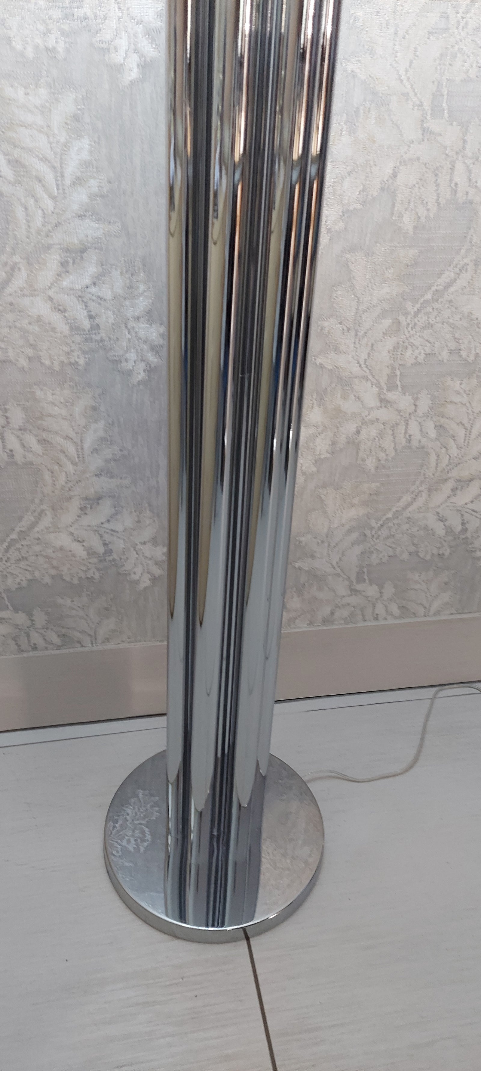 Modern Chrome Floor Lamp with White Fabric Drum Shade