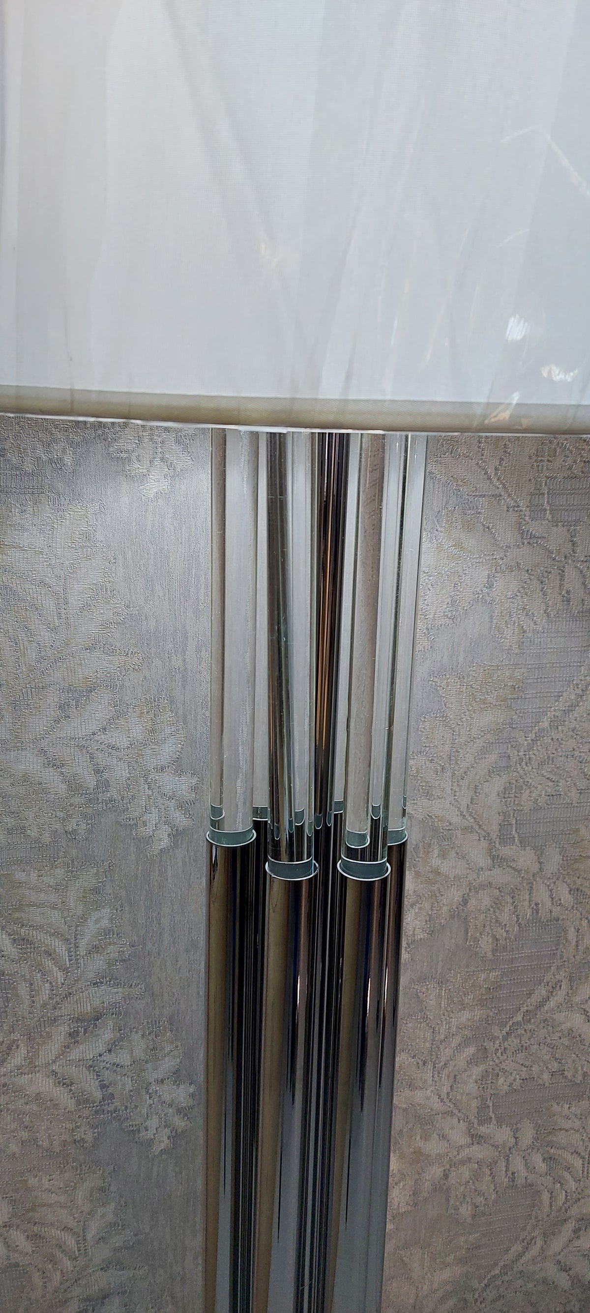 Modern Chrome Floor Lamp with White Fabric Drum Shade