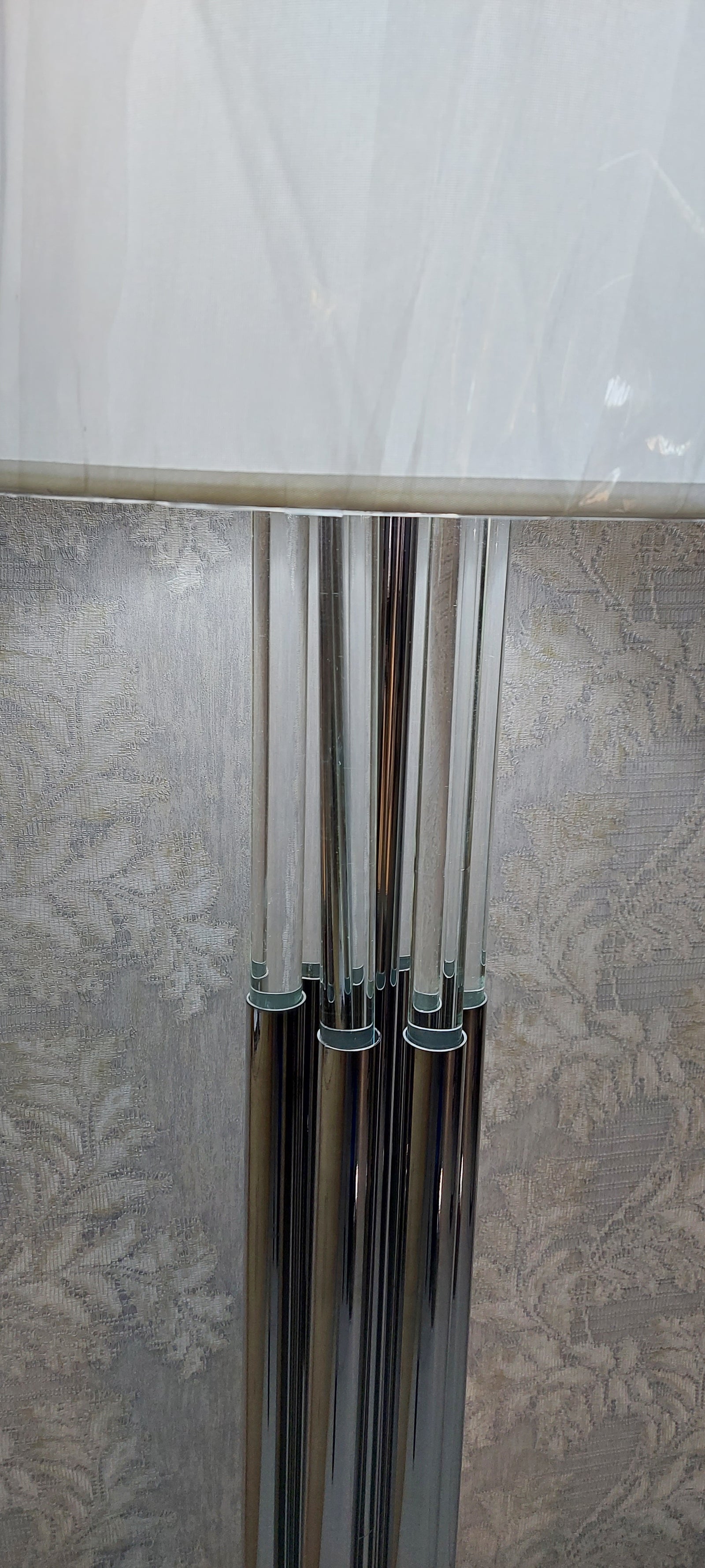 Modern Chrome Floor Lamp with White Fabric Drum Shade