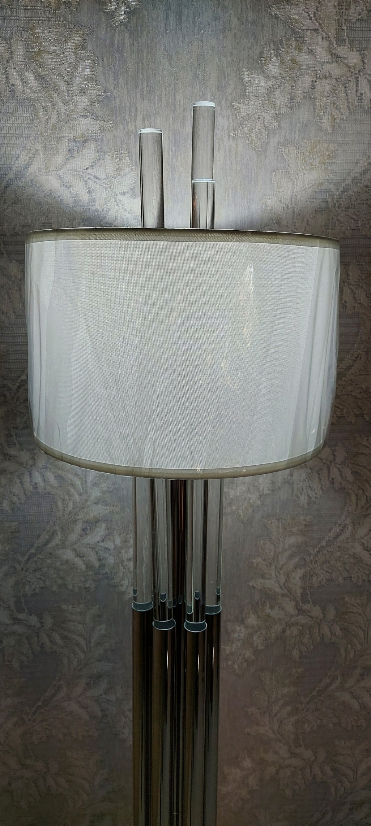 Modern Chrome Floor Lamp with White Fabric Drum Shade