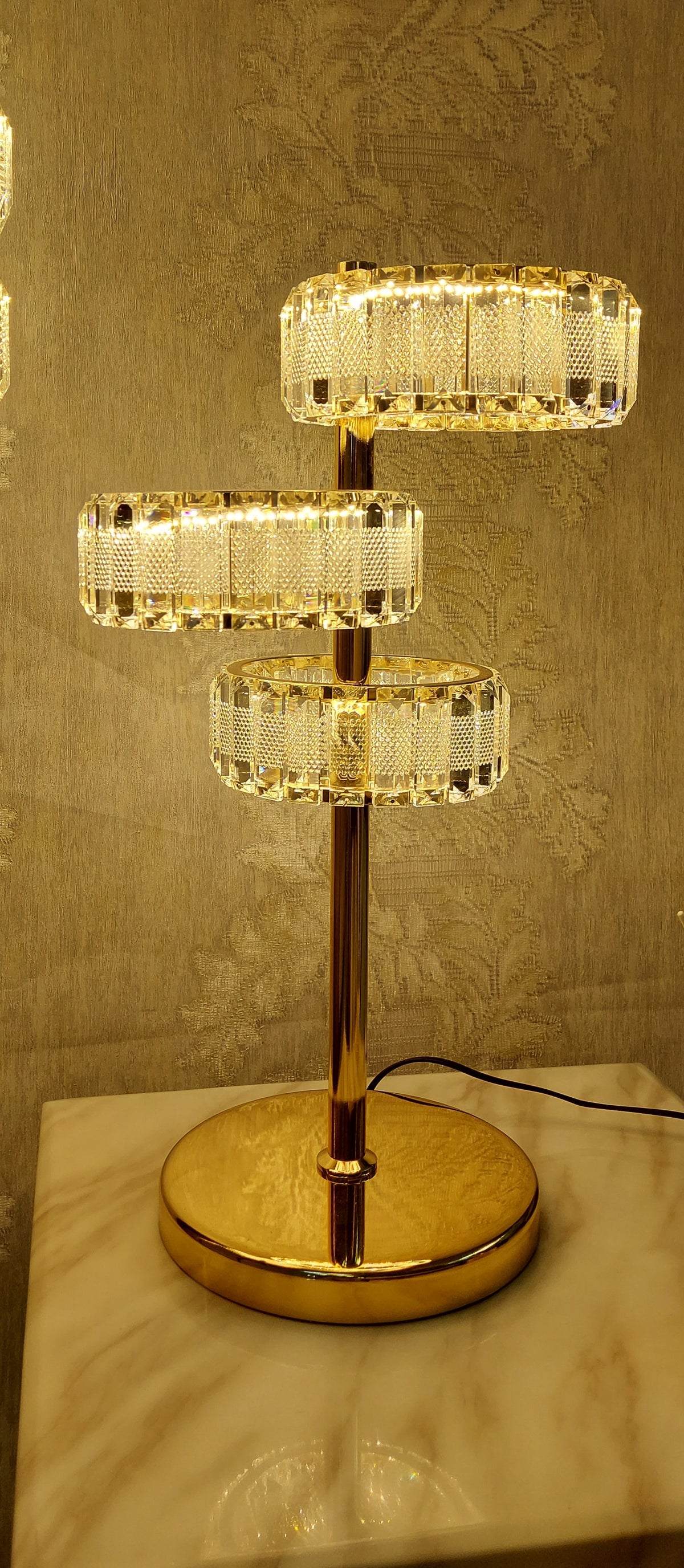 Modern Crystal Pendant Ceiling Light-colour changing brightness adjustment feature-remote control- with matching Floor & Table Lamps –Y608-400+600