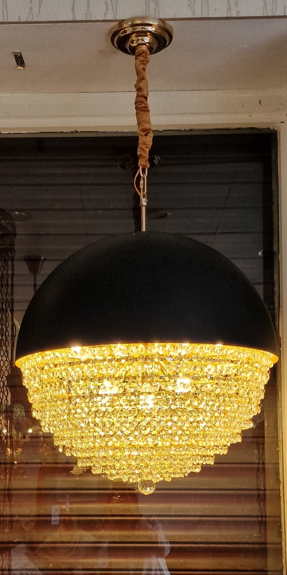 Luxury Black Crystal Dome Pendant Light – Modern LED Chandelier