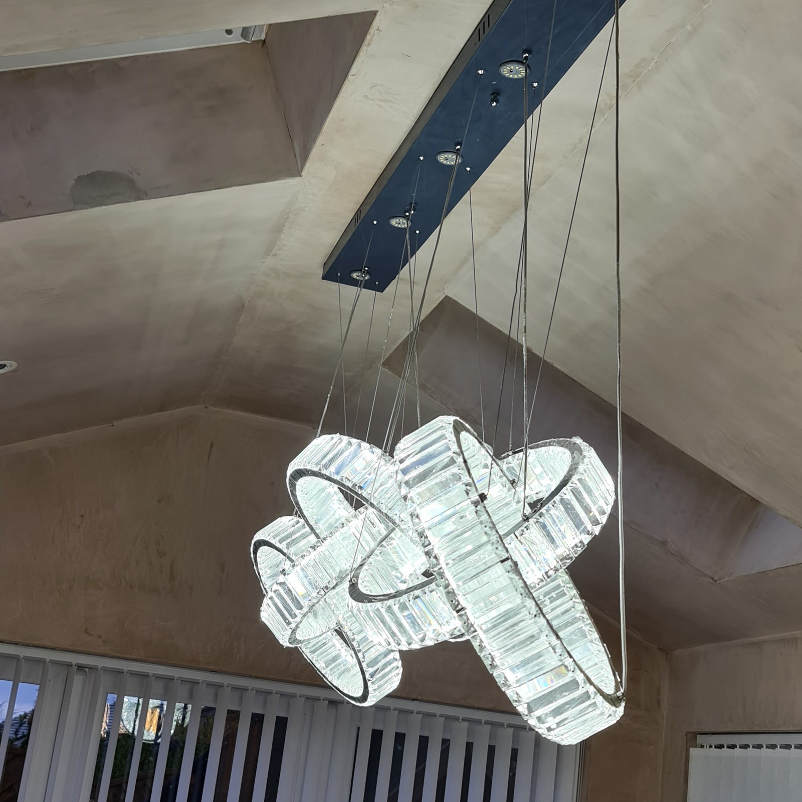 Big Rectangle Pedant 5 Rings Ceiling Light-Colour Changing Hanging-9010-400-5rings-155*60*30