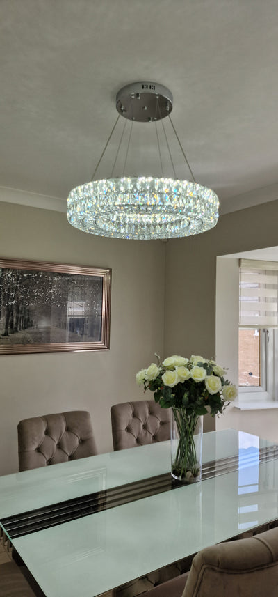Crystal LED Wheel Pendant Ceiling Light-Colour Changing Dimmable with Remote Control-202134-650-72*72*20cm-50W-Chrome