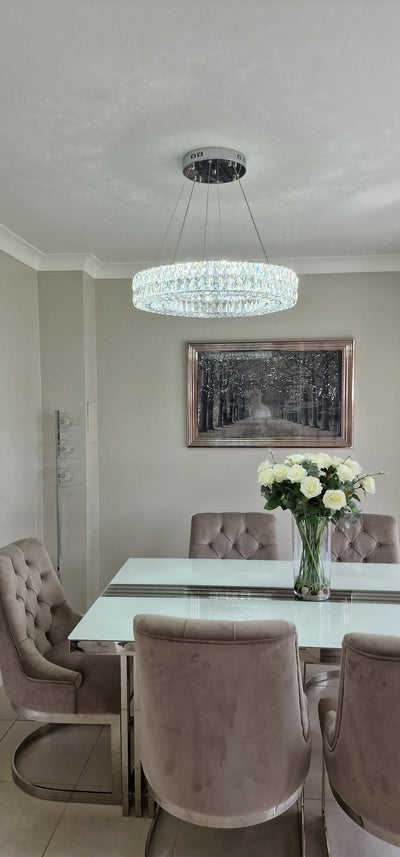Crystal LED Wheel Pendant Ceiling Light-Colour Changing Dimmable with Remote Control-202134-650-72*72*20cm-50W-Chrome