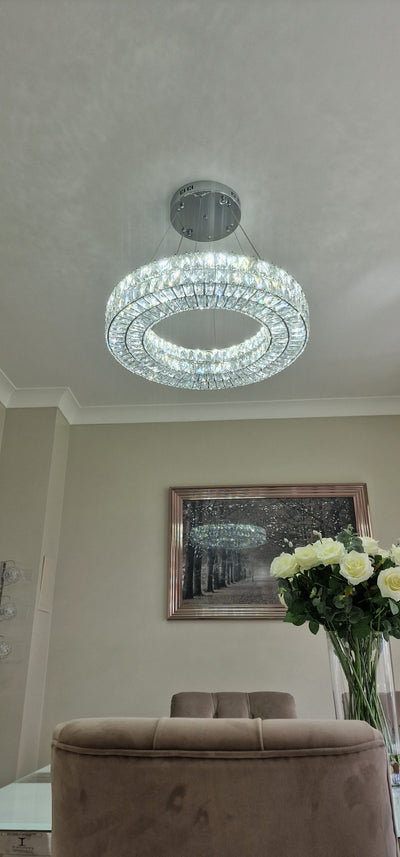 Crystal LED Wheel Pendant Ceiling Light-Colour Changing Dimmable with Remote Control-202134-650-72*72*20cm-50W-Chrome