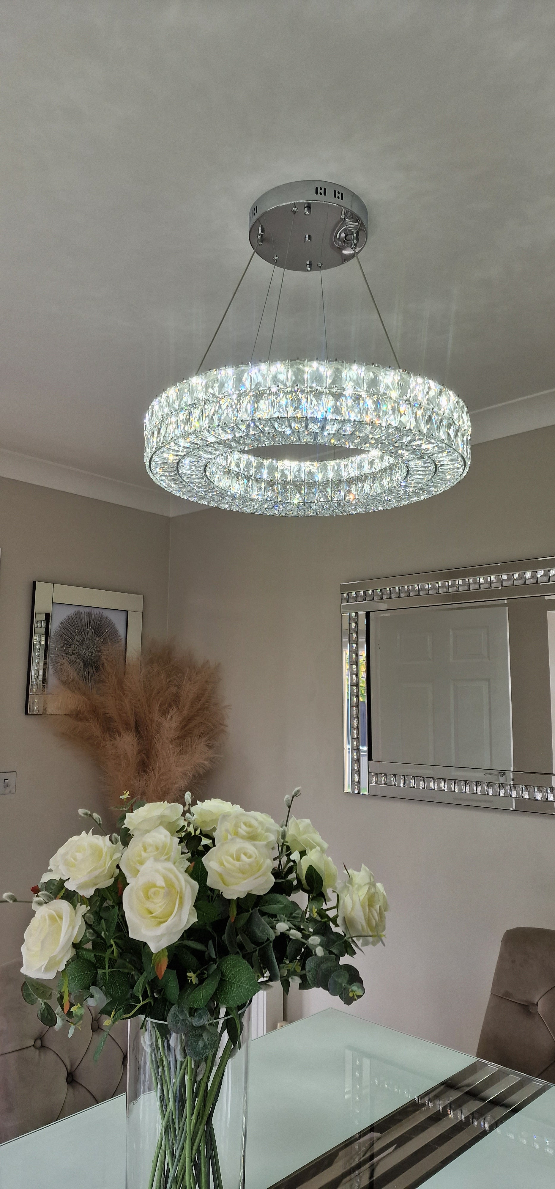 Crystal LED Wheel Pendant Ceiling Light-Colour Changing Dimmable with Remote Control-202134-650-72*72*20cm-50W-Chrome