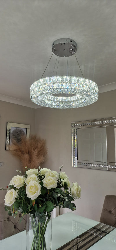 Crystal LED Wheel Pendant Ceiling Light-Colour Changing Dimmable with Remote Control-202134-650-72*72*20cm-50W-Chrome