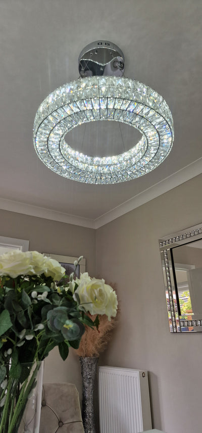Crystal LED Wheel Pendant Ceiling Light-Colour Changing Dimmable with Remote Control-202134-650-72*72*20cm-50W-Chrome