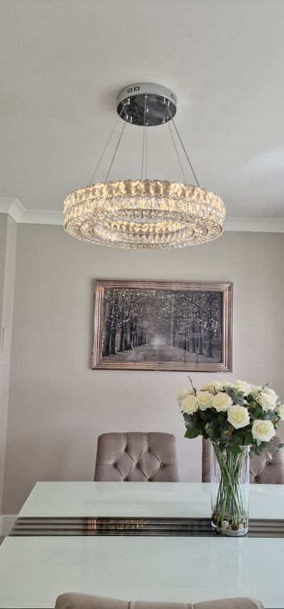 Crystal LED Wheel Pendant Ceiling Light-Colour Changing Dimmable with Remote Control-202134-650-72*72*20cm-50W-Chrome