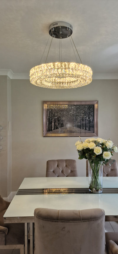 Crystal LED Wheel Pendant Ceiling Light-Colour Changing Dimmable with Remote Control-202134-650-72*72*20cm-50W-Chrome