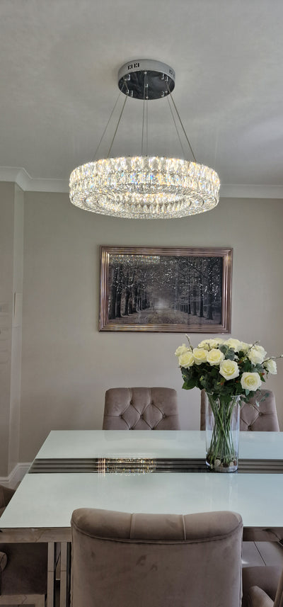 Crystal LED Wheel Pendant Ceiling Light-Colour Changing Dimmable with Remote Control-202134-650-72*72*20cm-50W-Chrome