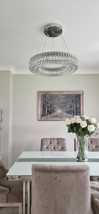 Crystal LED Wheel Pendant Ceiling Light-Colour Changing Dimmable with Remote Control-202134-650-72*72*20cm-50W-Chrome