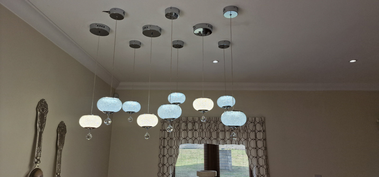 Crystal Glob single Pendant Light with Colour Changing feature-2113-1P-chrome & gold