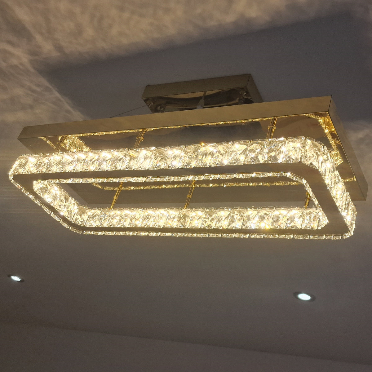 Rectangle Crystallic LED Pendant Ceiling Lights with hanging crystals -Colour Changing Dimmable with Remote Control-6001-700-210