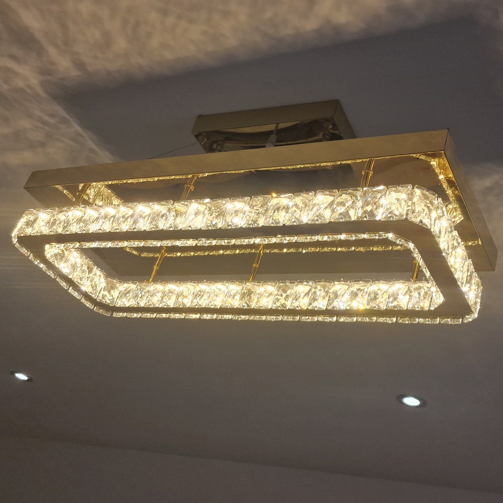 Rectangle Crystallic LED Pendant Ceiling Lights with hanging crystals -Colour Changing Dimmable with Remote Control-6001-700-210