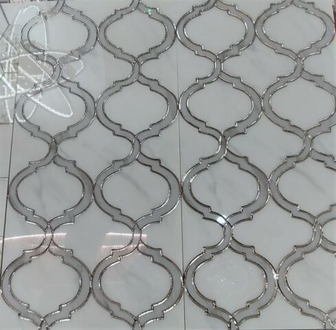 Porcleain Decor Tiles in large Greyscale with silver trim | 1 sheet 60 x 30 cm | 6 tiles 1 sqm