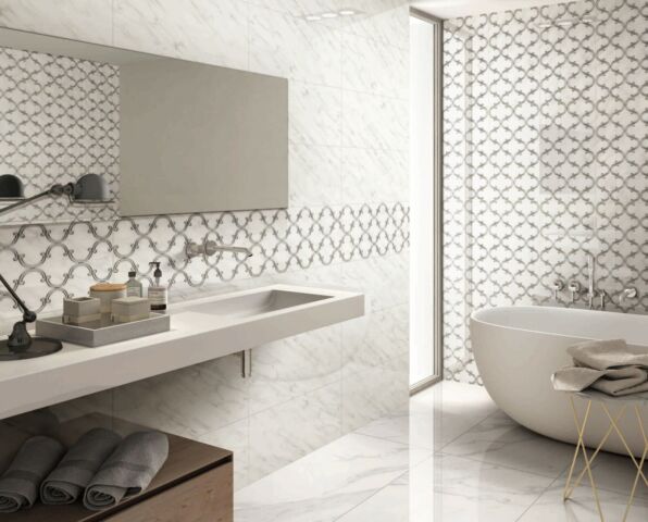 Porcleain Decor Tiles in large Greyscale with silver trim | 1 sheet 60 x 30 cm | 6 tiles 1 sqm-D-RTX-1