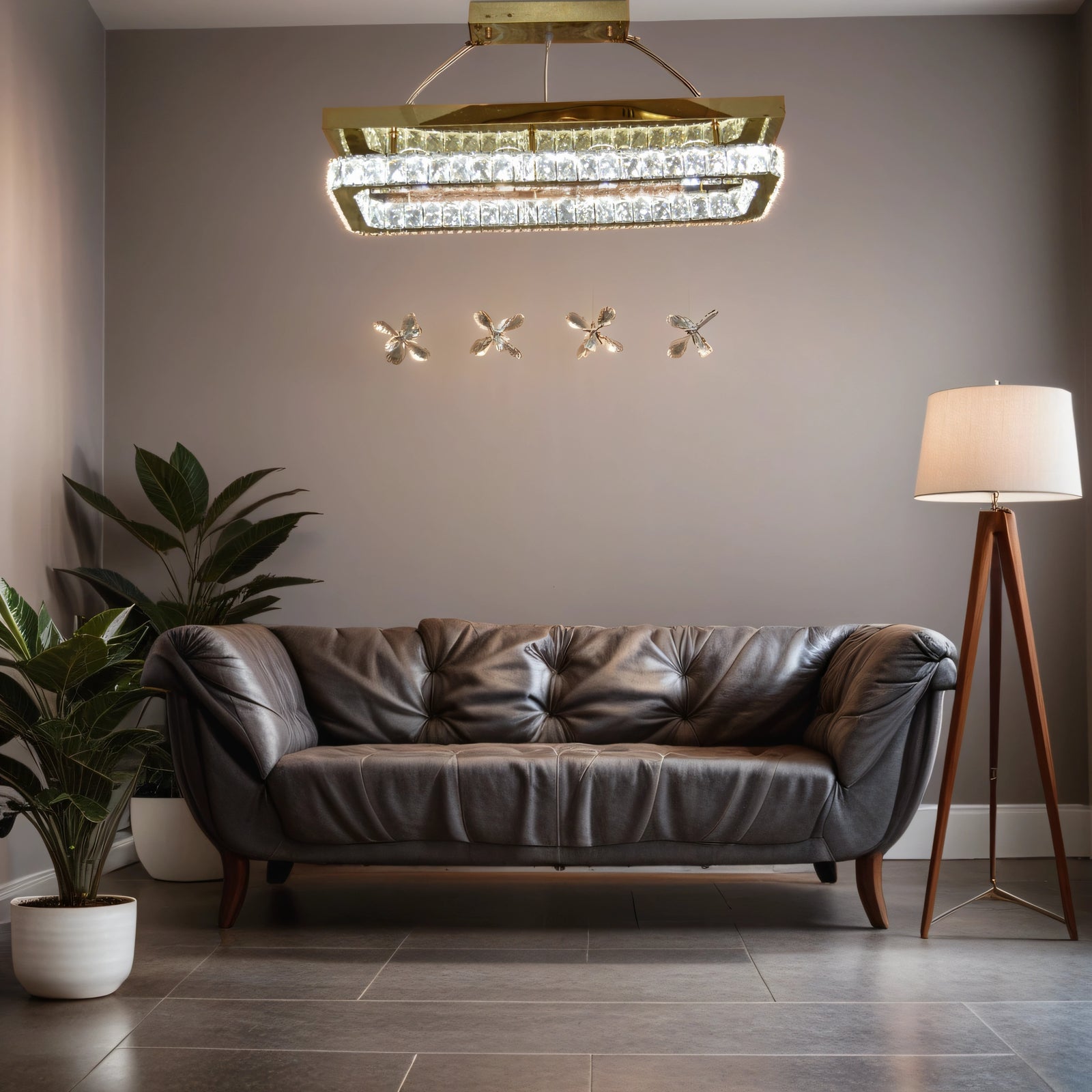 Rectangle Crystallic LED Pendant Ceiling Lights with hanging crystals -Colour Changing Dimmable with Remote Control-6001-700-210