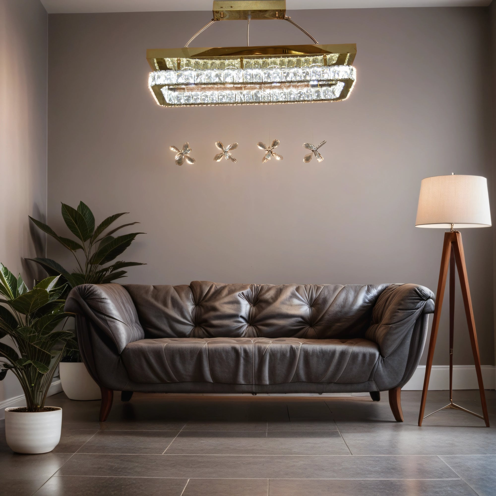 Rectangle Crystallic LED Pendant Ceiling Lights with hanging crystals -Colour Changing Dimmable with Remote Control-6001-700-210