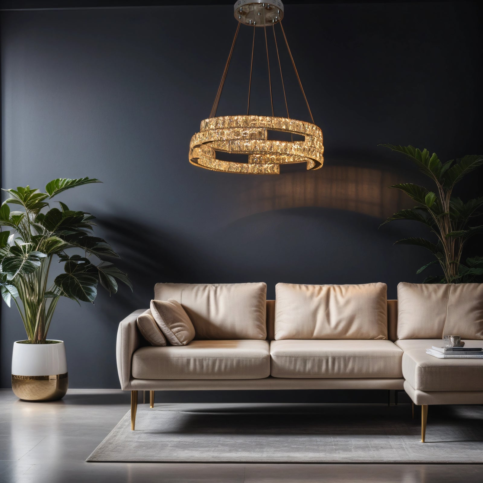 Round Crystallic Pendant Ceiling Light-Colour Changing Dimmable with Remote Control-2007-3-65*65*20cm-Chrome