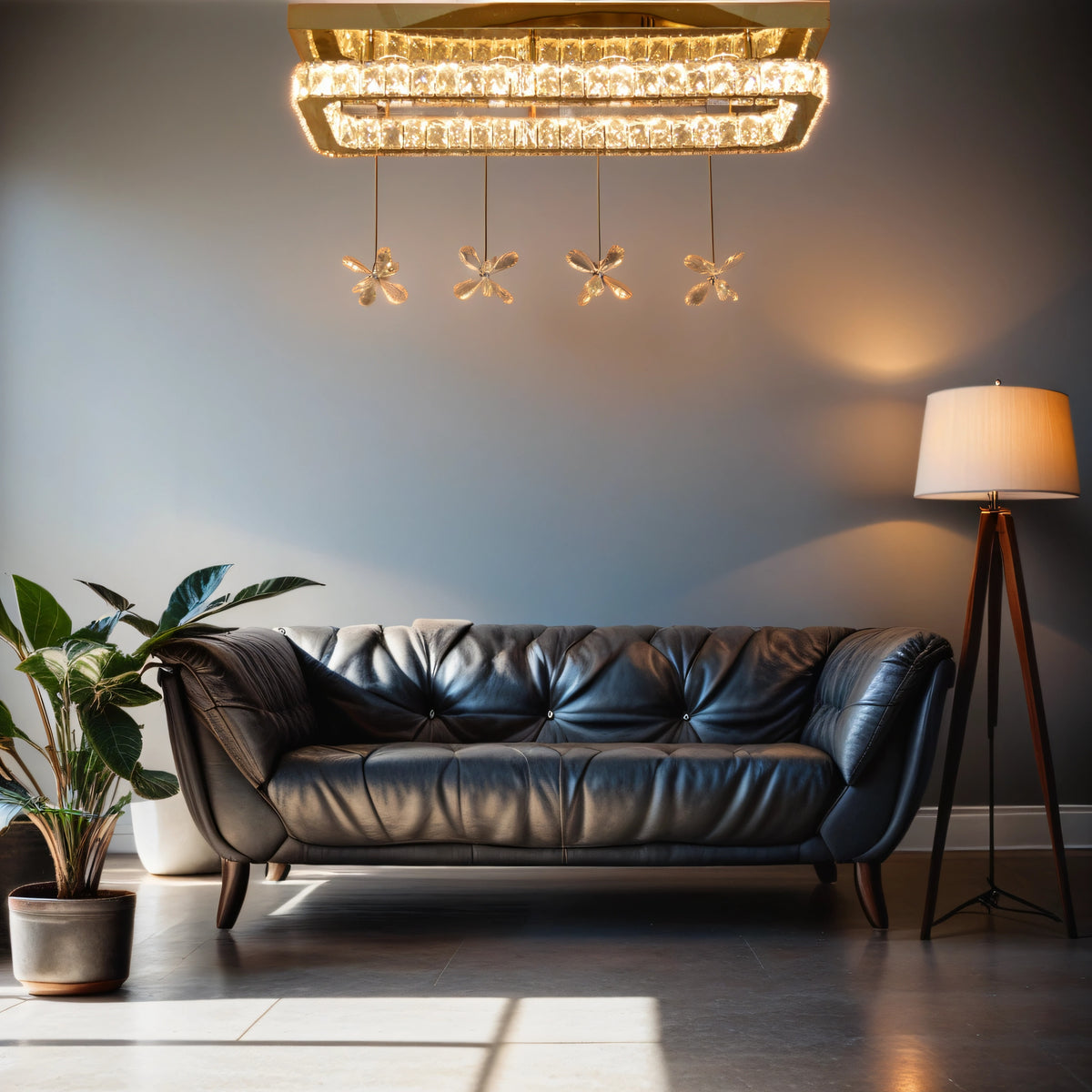 Rectangle Crystallic LED Pendant Ceiling Lights with hanging crystals -Colour Changing Dimmable with Remote Control-6001-700-210