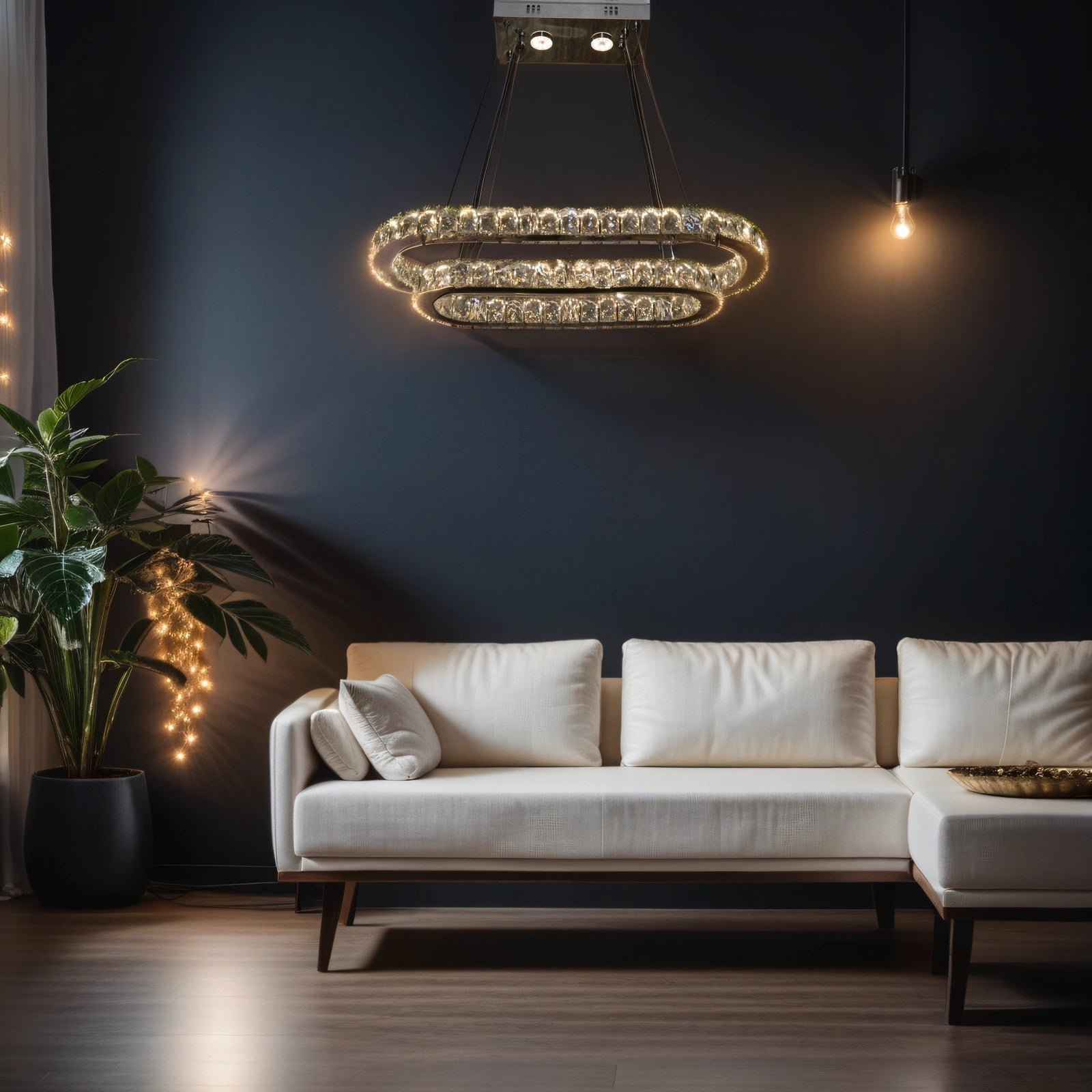 Luxury 2-Ring Crystal LED Chandelier Ceiling Light