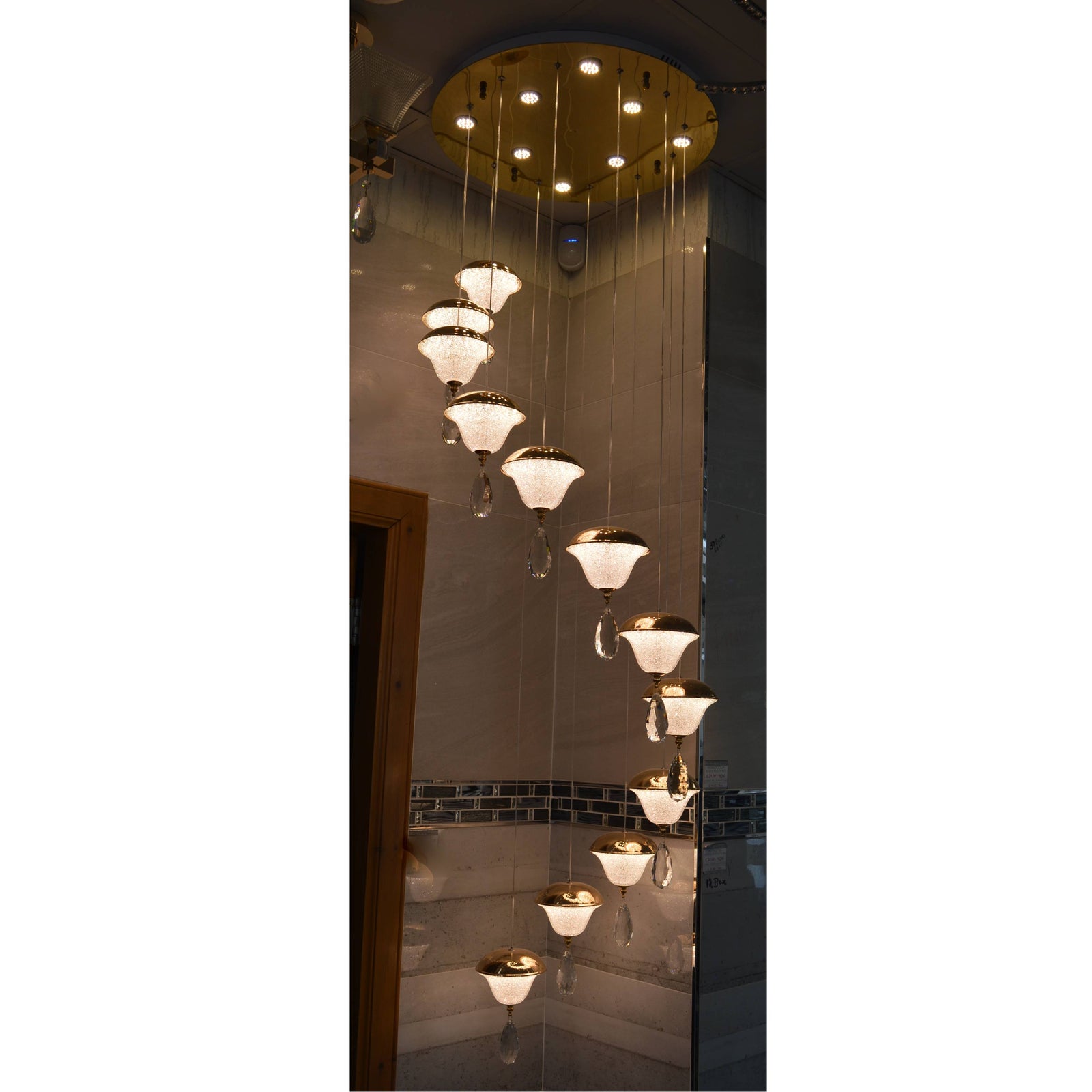 Crystal Drop Modern Staircase/Hallway Pendant Ceiling Light-Gold-6301-12pendants