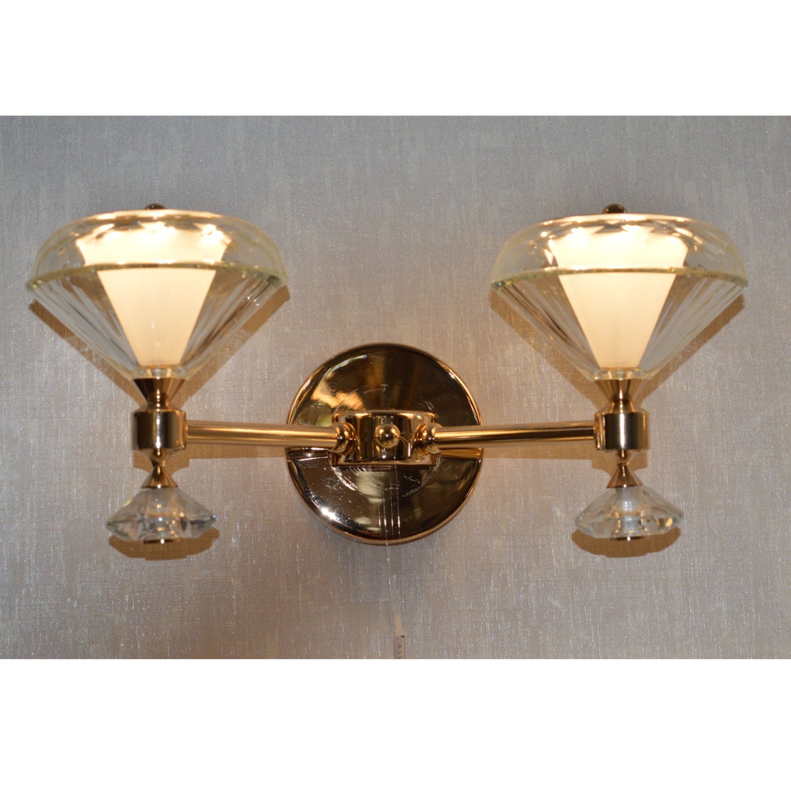 Diamond single and double head LED wall lights with color changing features- 2161-1 & 2head-Gold with matching different size chandeliers