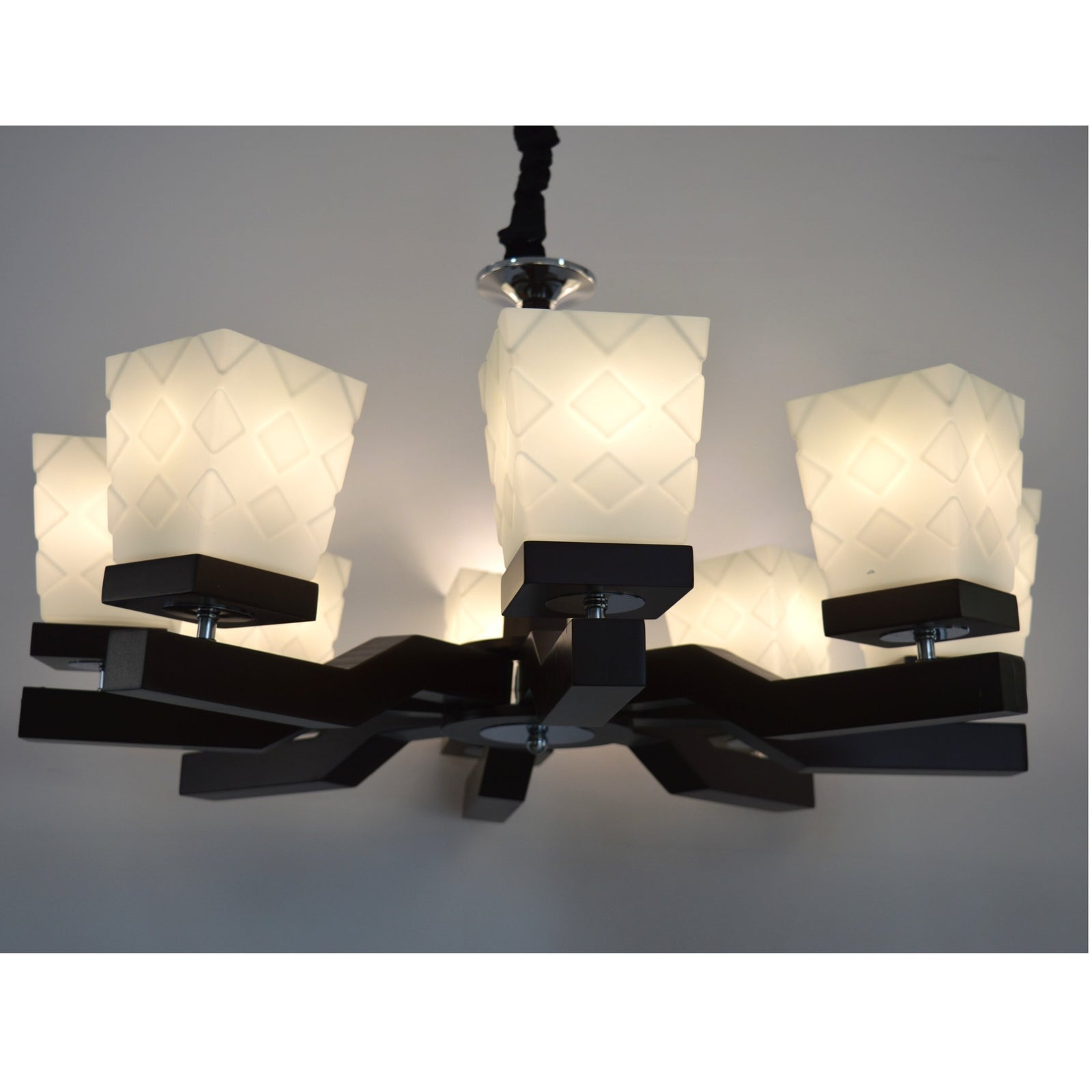 Wooden 8-Arms white small shades chandelier [D8166-8]