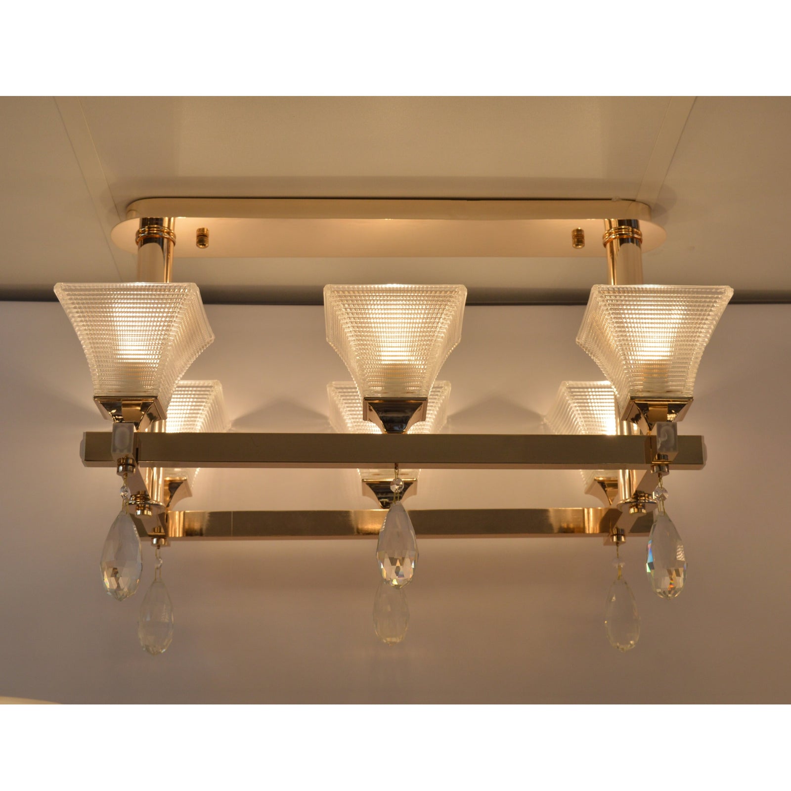Golden 6 Bulbs Crystallic Metal Frame Suspended Ceiling Chandelier