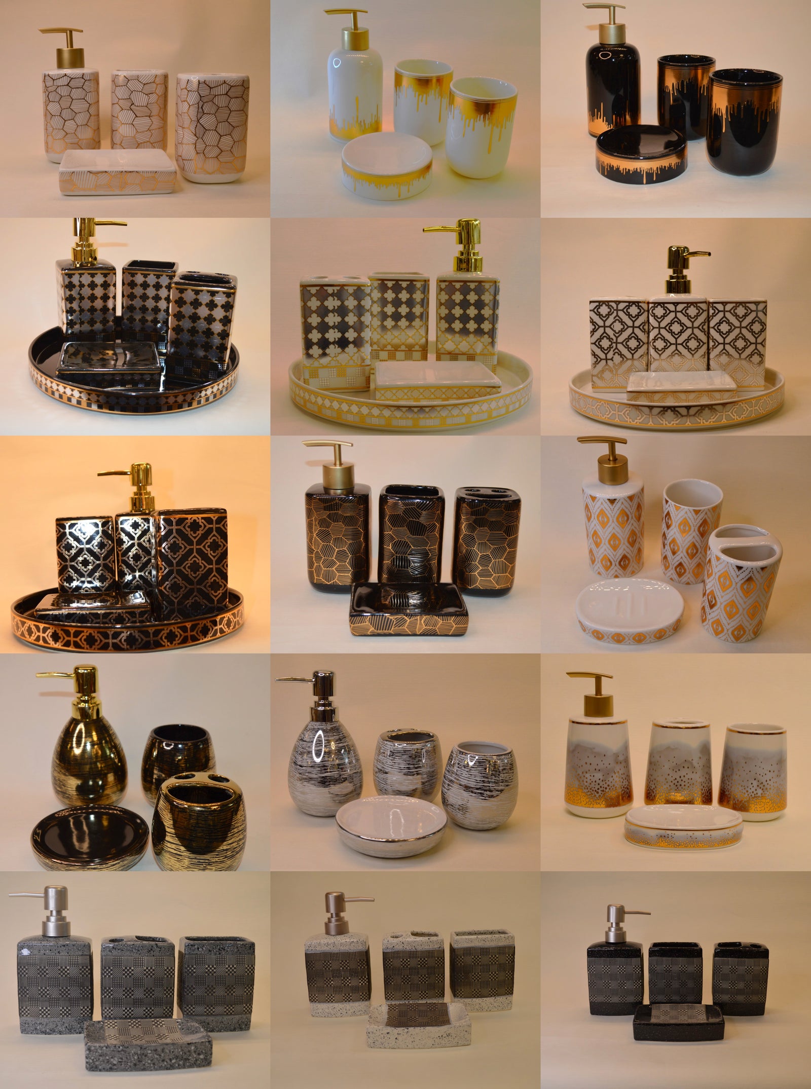 Bathroom Accessories Set, 4 Piece Ceramic & Resin Bath Accessory Set Includes 2Pcs Toothbrush Holder/Tumbler, Liquid Soap or Lotion Dispenser & Soap Dish Bathroom Storage