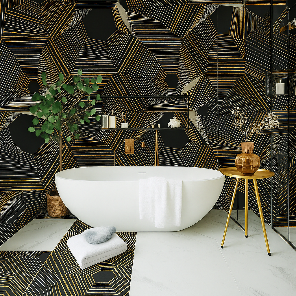 Gold & Black Decor Porcelain Tiles 600 x 600 x 10mm-DEC-WJ6612