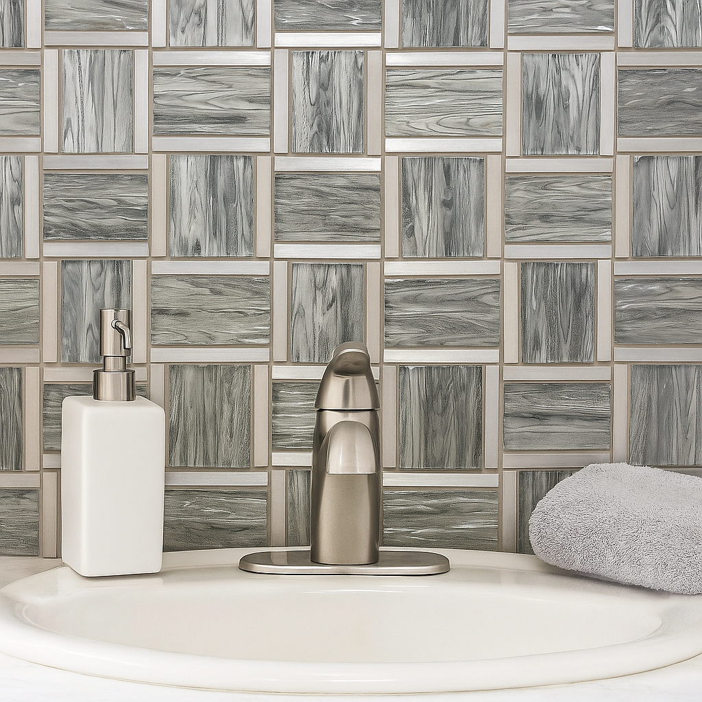 Silver Grey Metal Glass Mosaic Tiles-300*300*8mm-11sheets-1m2-BAW03