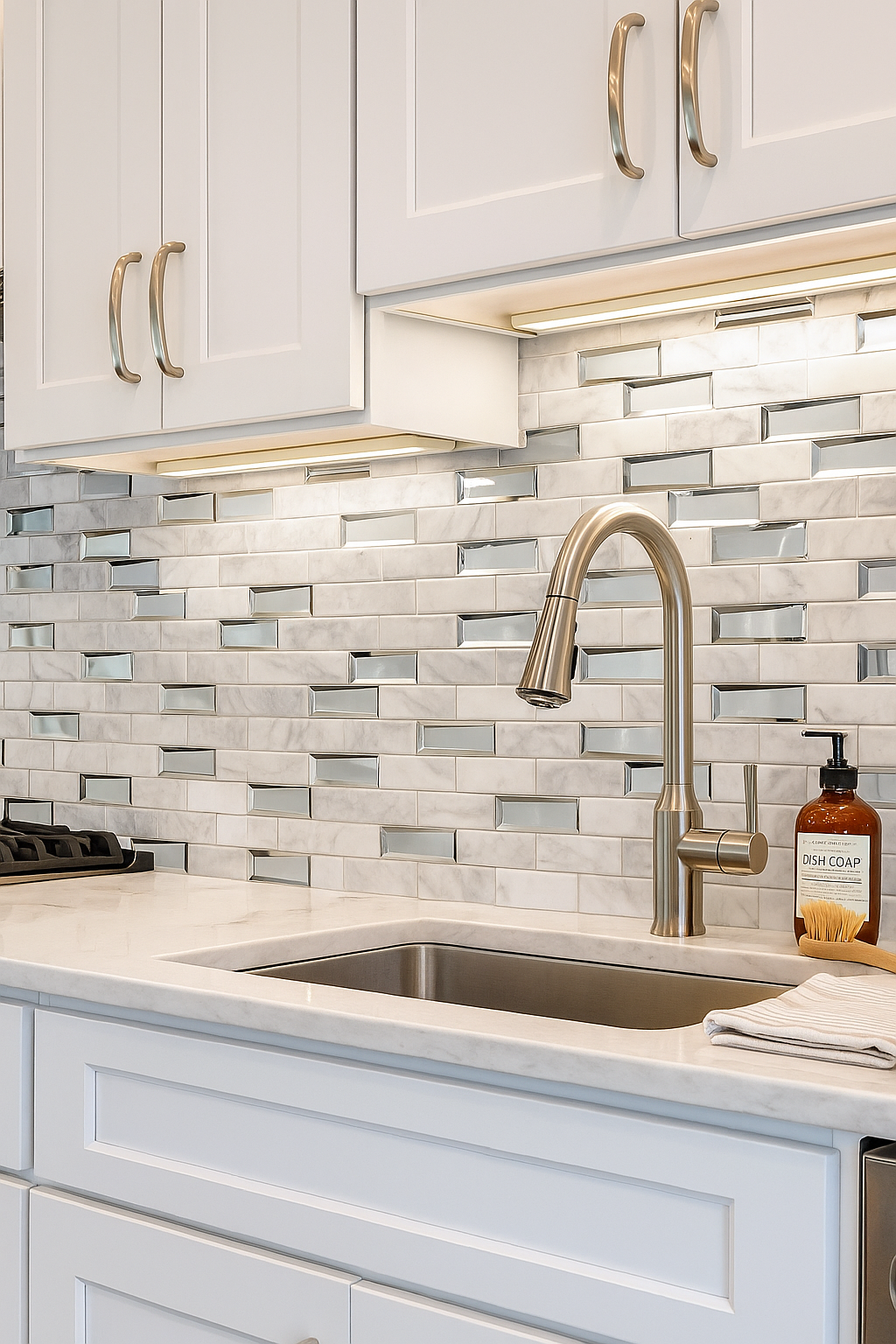 Grey Marble and Mirror Glass elegant and modern mosaic tiles-300*300*8mm-11sheets-1m2-3DMROCAR01