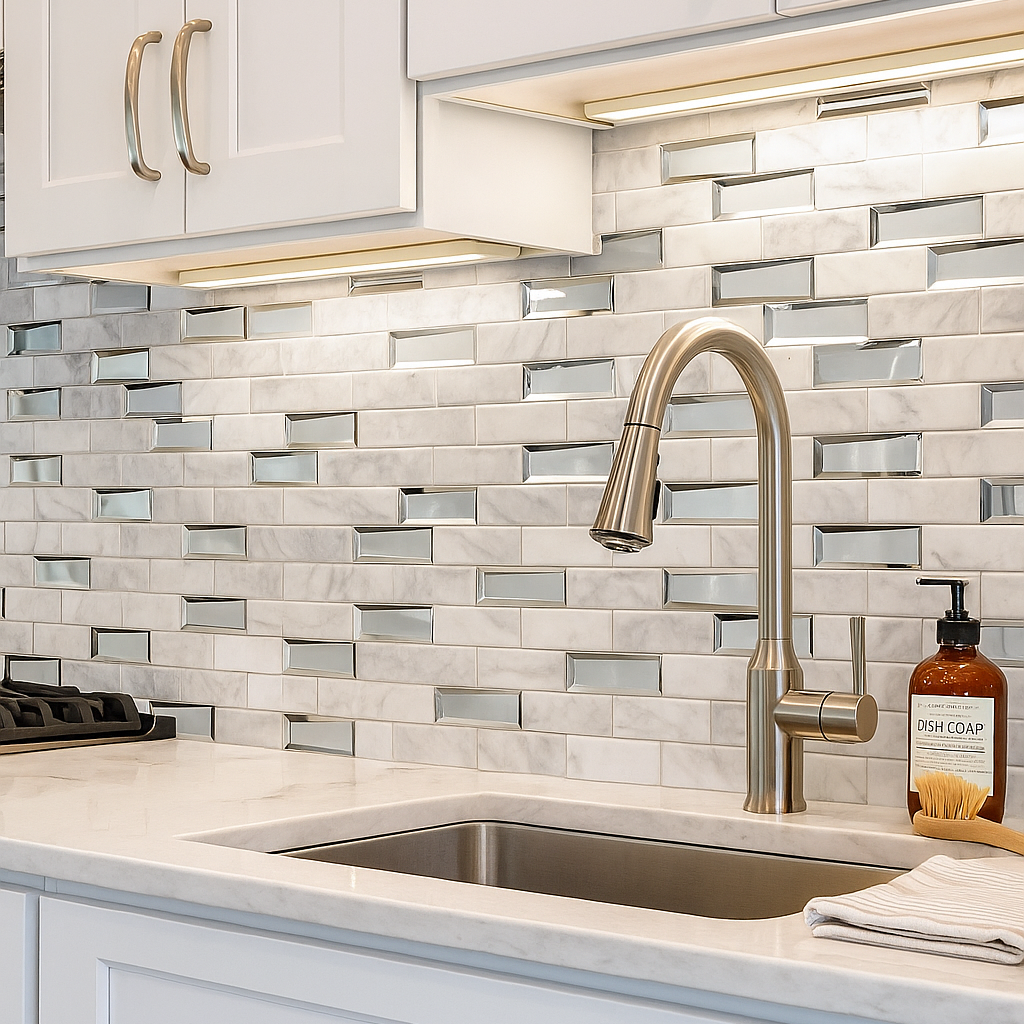 Grey Marble and Mirror Glass elegant and modern mosaic tiles-300*300*8mm-11sheets-1m2-3DMROCAR01