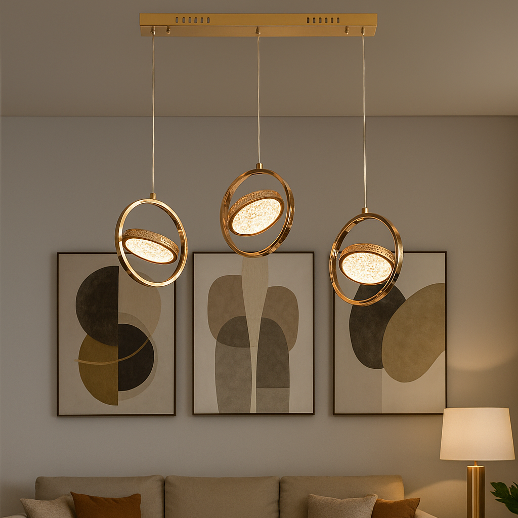 Rosegold Crystal 3Hanging Pendants Light with Rotating Ring-2010